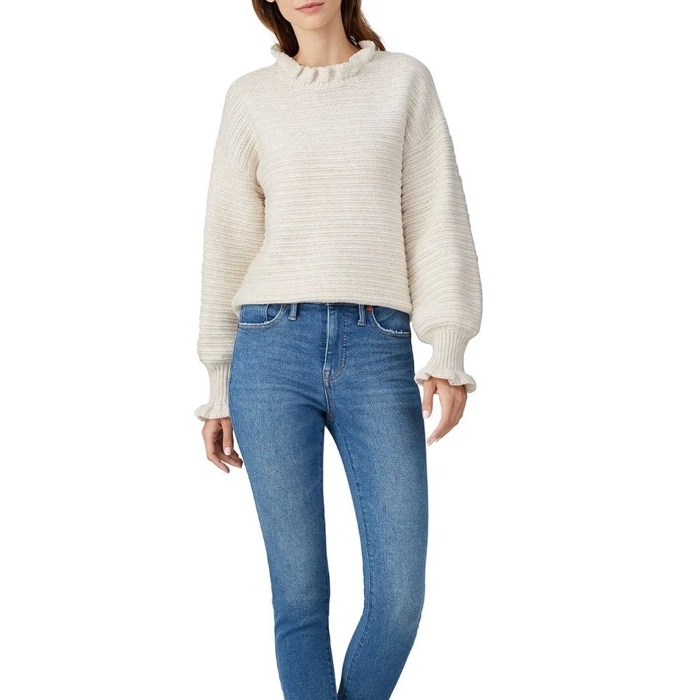Madewell Ruffle Mockneck Stich Pullover Cotton Merino Wool women XS